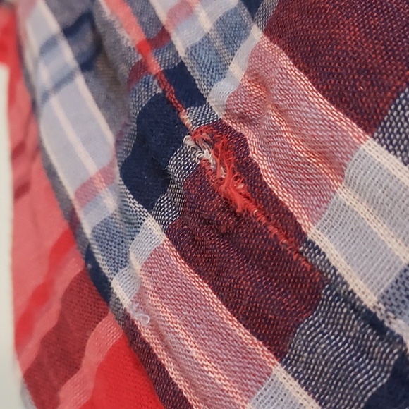 2000's Forever 21 Red Blue White Long Sleeve Plaid Button Up Shirt Size Large - Picture 12 of 12